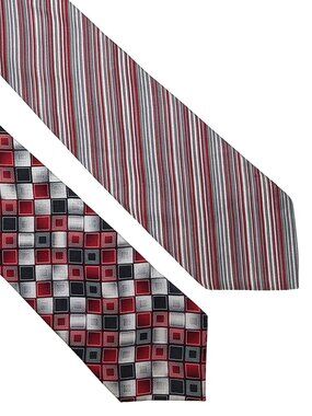 Lot of 2 Gray Red Stripes Diamonds Geometric G.Beene G.Bissoni Tie Necktie Silk